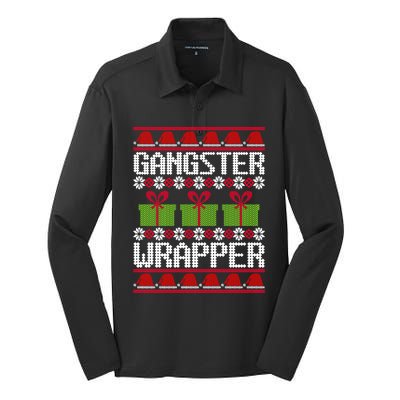 Gangster Wrapper Ugly Christmas Funny Pun Gangsta Silk Touch Performance Long Sleeve Polo