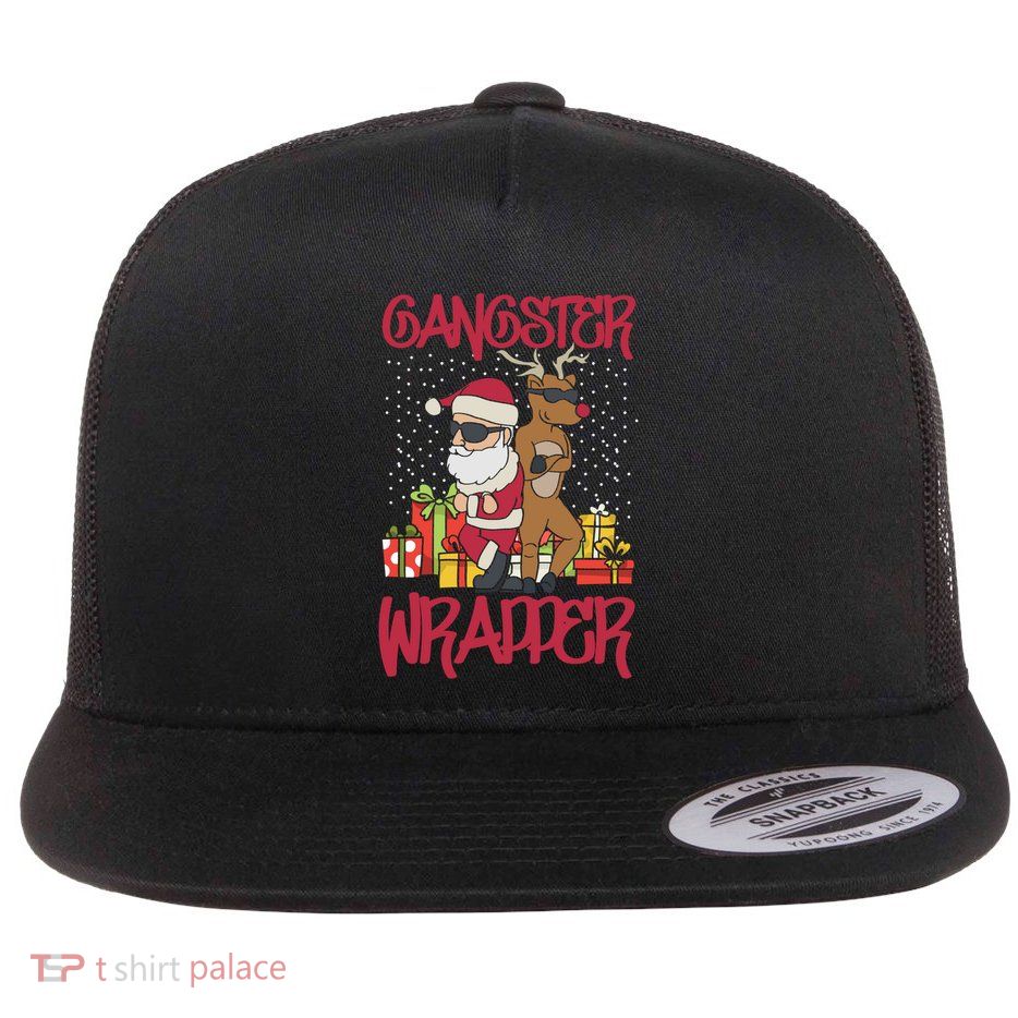 Gangster Wrapper Ugly Christmas Sweater Funny Pun Gangsta Gift Flatbill Hat