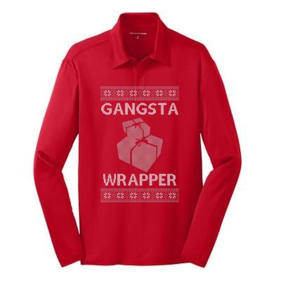 Gangsta Wrapper Ugly Christmas Sweater Silk Touch Performance Long Sleeve Polo