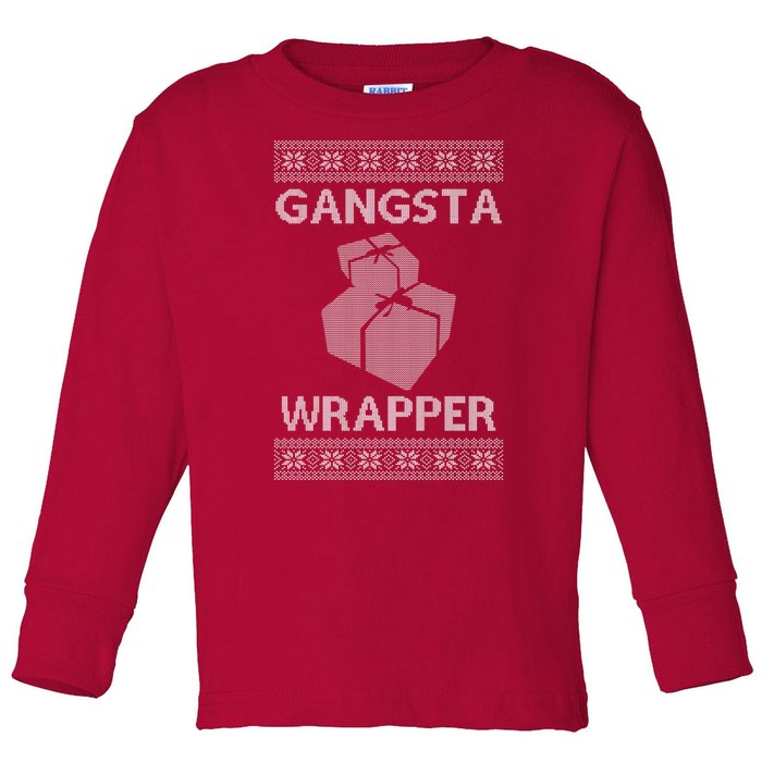 Gangsta Wrapper Ugly Christmas Sweater Toddler Long Sleeve Shirt