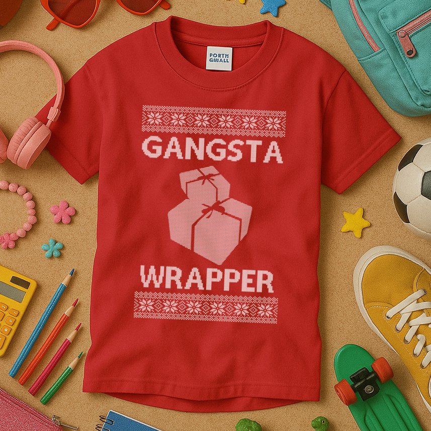 Gangsta Wrapper Ugly Christmas Sweater Kids T-Shirt