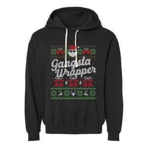 Gansta Wrapper Ugly Christmas Sweater Funny Santa Garment-Dyed Fleece Hoodie