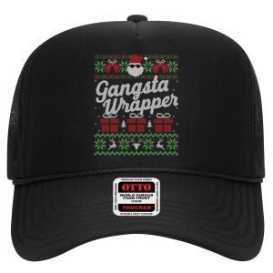 Gansta Wrapper Ugly Christmas Sweater Funny Santa High Crown Mesh Back Trucker Hat