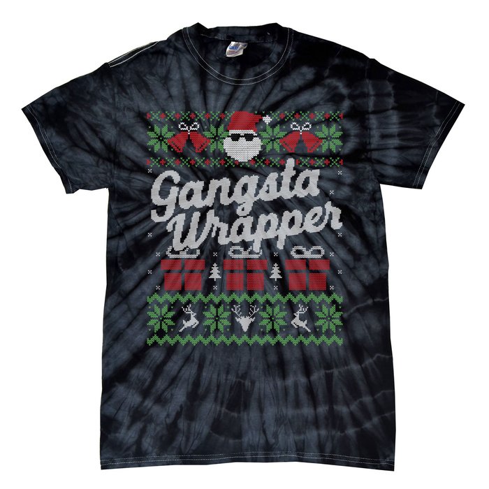 Gansta Wrapper Ugly Christmas Sweater Funny Santa Tie-Dye T-Shirt