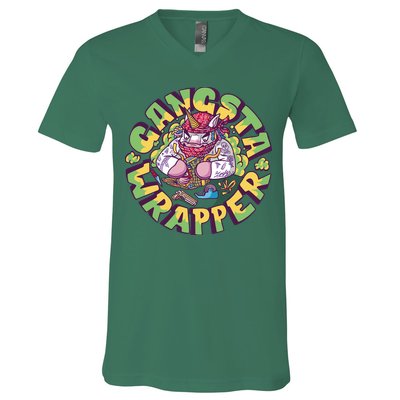 Gangsta Wrapper Unicorn Christmas V-Neck T-Shirt