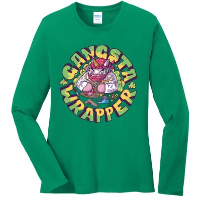 Gangsta Wrapper Unicorn Christmas Ladies Long Sleeve Shirt