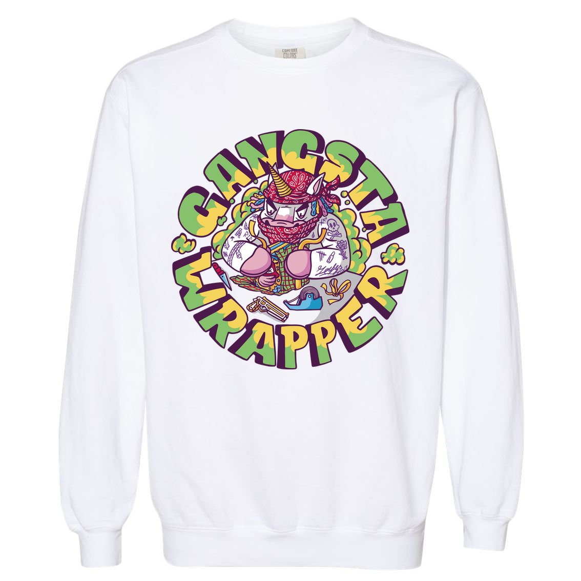 Gangsta Wrapper Unicorn Christmas Garment-Dyed Sweatshirt