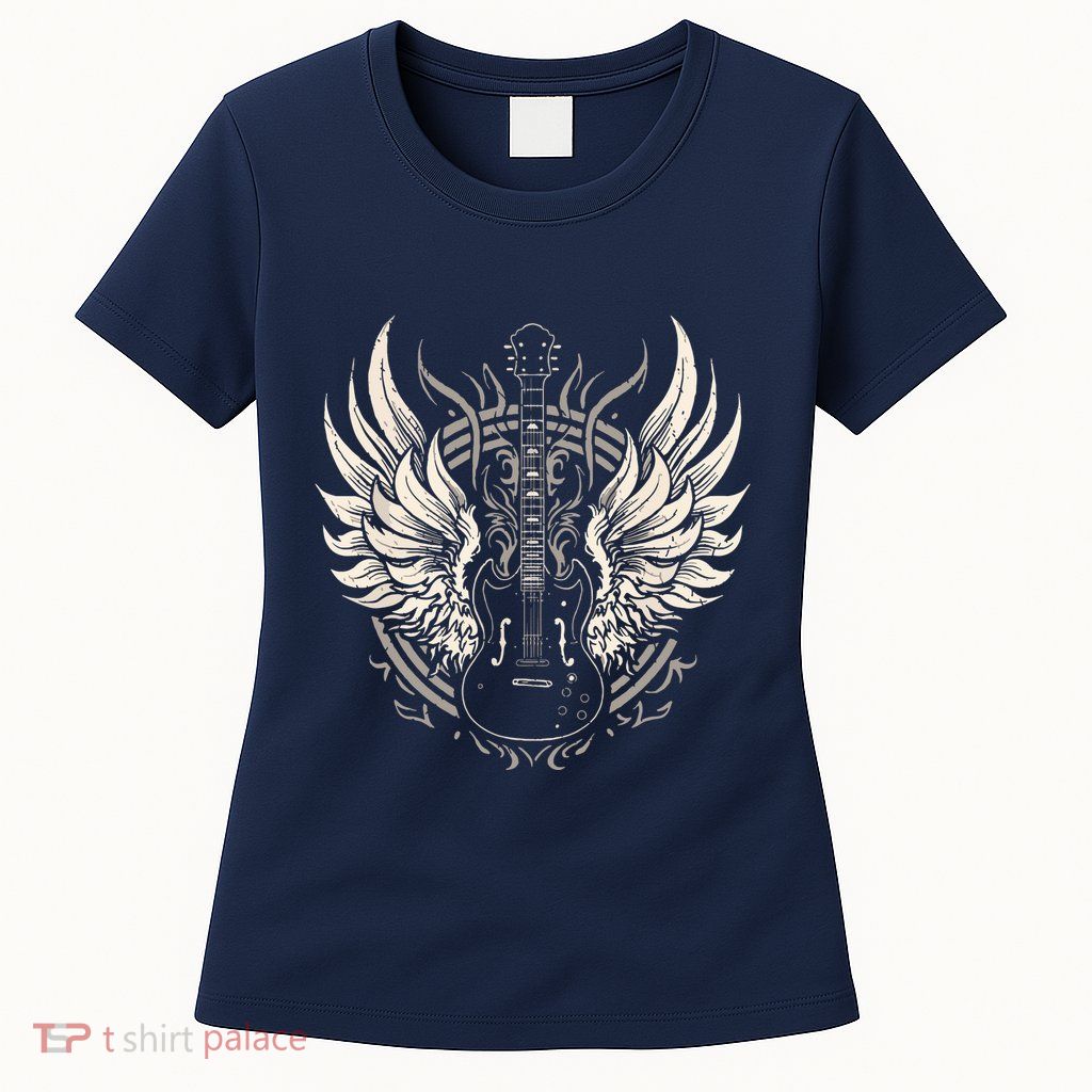 Guitar Wings Vintage Retro 80s Rock Roll Music Womens T-Shirt