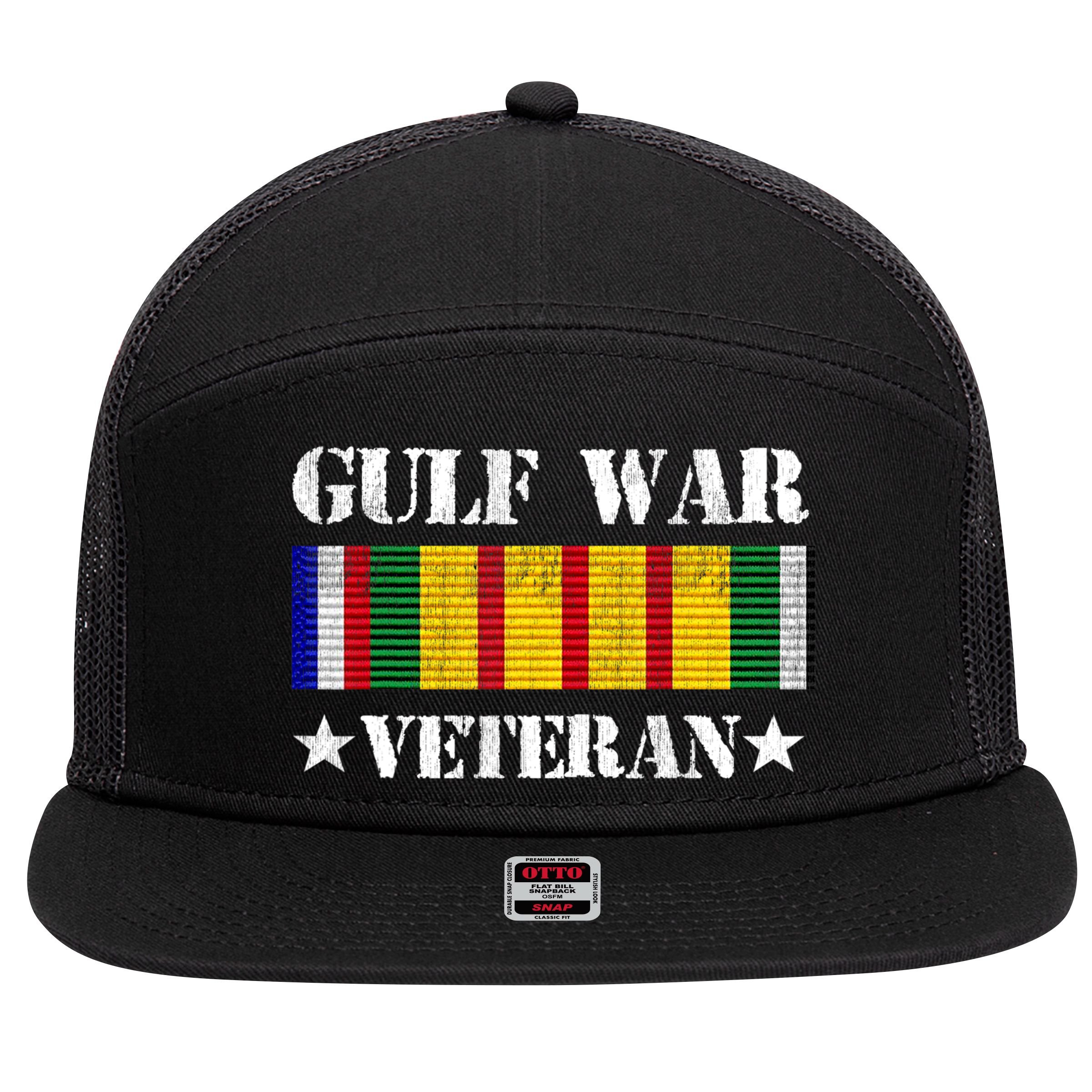 Gulf War Veteran Pride Persian Gulf Service Ribbon 7 Panel Mesh Trucker Snapback Hat