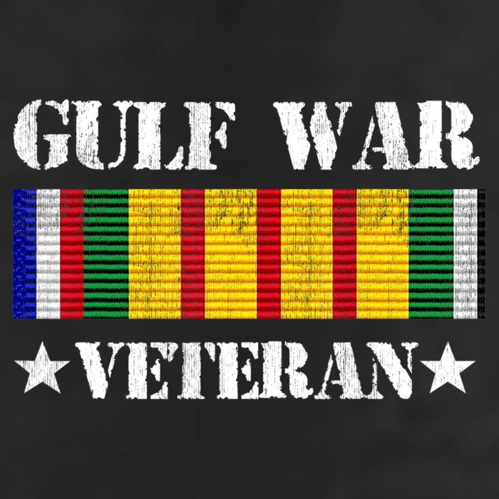 Gulf War Veteran Pride Persian Gulf Service Ribbon 7 Panel Mesh Trucker Snapback Hat