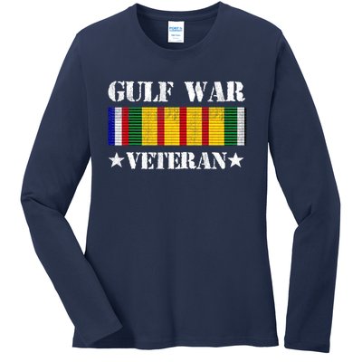 Gulf War Veteran Pride Persian Gulf Service Ribbon Ladies Long Sleeve Shirt