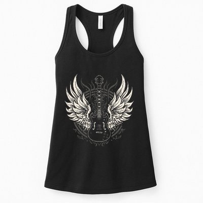 Guitar Wings Vintage Retro 80s Rock & Roll Music Womens Tank Top