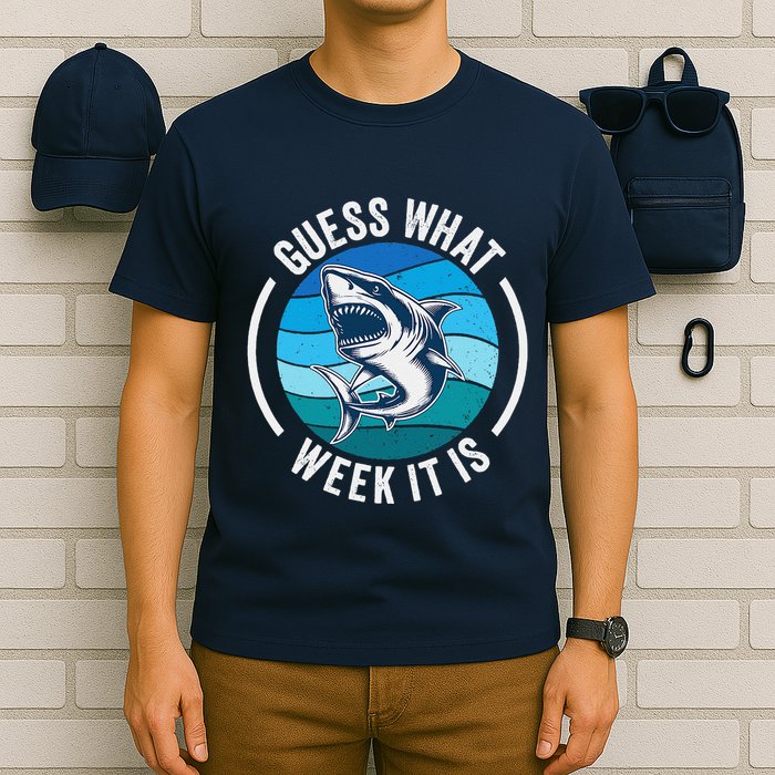 Guess What Week It Is Funny Shark Joke Retro Vintage Ocean T-Shirt
