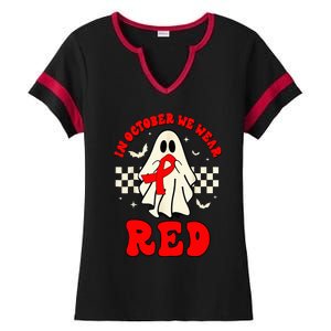 Ghost We Wear Red For Red Ribbon Week Awareness Ladies Halftime Notch Neck Tee