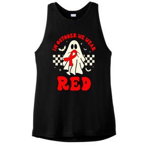 Ghost We Wear Red For Red Ribbon Week Awareness Ladies PosiCharge Tri-Blend Wicking Tank