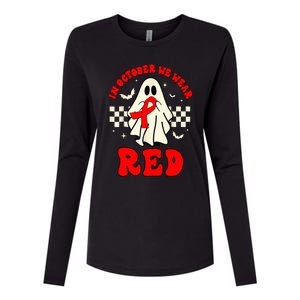 Ghost We Wear Red For Red Ribbon Week Awareness Womens Cotton Relaxed Long Sleeve T-Shirt