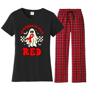 Ghost We Wear Red For Red Ribbon Week Awareness Women's Flannel Pajama Set