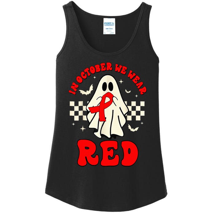 Ghost We Wear Red For Red Ribbon Week Awareness Ladies Essential Tank