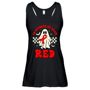 Ghost We Wear Red For Red Ribbon Week Awareness Ladies Essential Flowy Tank