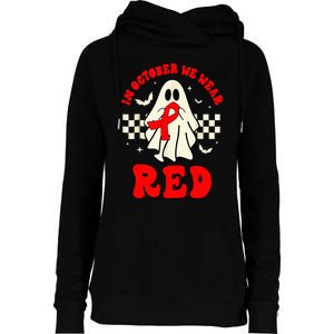 Ghost We Wear Red For Red Ribbon Week Awareness Womens Funnel Neck Pullover Hood