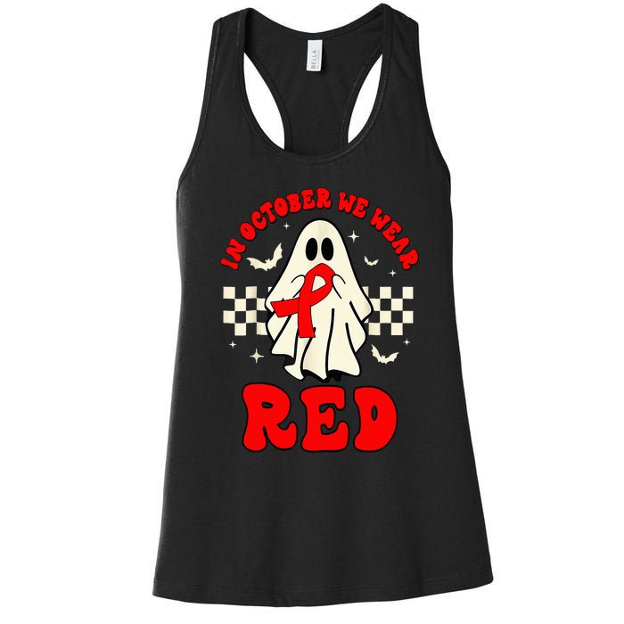 Ghost We Wear Red For Red Ribbon Week Awareness Women's Racerback Tank