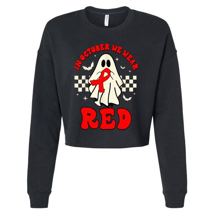 Ghost We Wear Red For Red Ribbon Week Awareness Cropped Pullover Crew