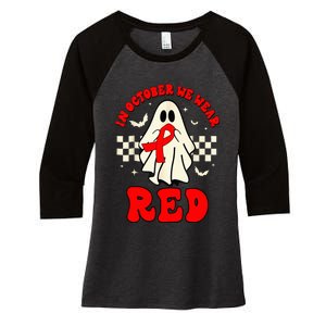 Ghost We Wear Red For Red Ribbon Week Awareness Women's Tri-Blend 3/4-Sleeve Raglan Shirt