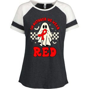 Ghost We Wear Red For Red Ribbon Week Awareness Enza Ladies Jersey Colorblock Tee