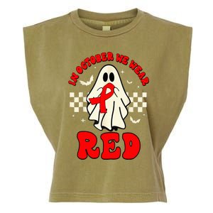 Ghost We Wear Red For Red Ribbon Week Awareness Garment-Dyed Women's Muscle Tee