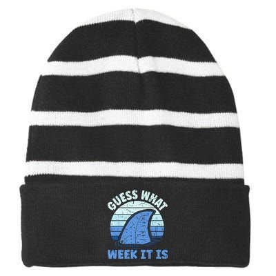 Guess What Week It Is Funny Shark Gifts Striped Beanie with Solid Band