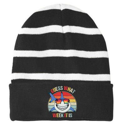 Guess What Week It Is Funny Shark Joke Striped Beanie with Solid Band