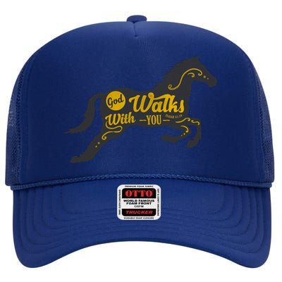 God Walks With You High Crown Mesh Back Trucker Hat