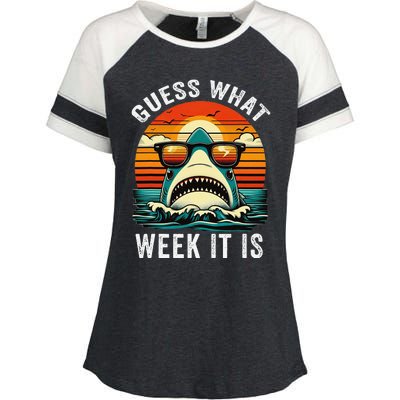 Guess What Week It Is Funny Shark Awareness Support Summer Enza Ladies Jersey Colorblock Tee