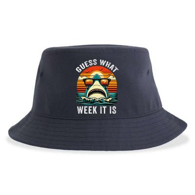 Guess What Week It Is Funny Shark Awareness Support Summer Sustainable Bucket Hat