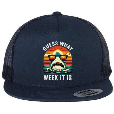 Guess What Week It Is Funny Shark Awareness Support Summer Flat Bill Trucker Hat