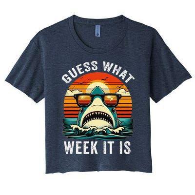 Guess What Week It Is Funny Shark Awareness Support Summer Women's Crop Top Tee