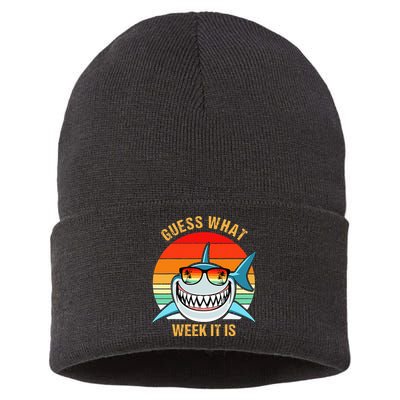 Guess What Week It Is Funny Shark Gift Sustainable Knit Beanie