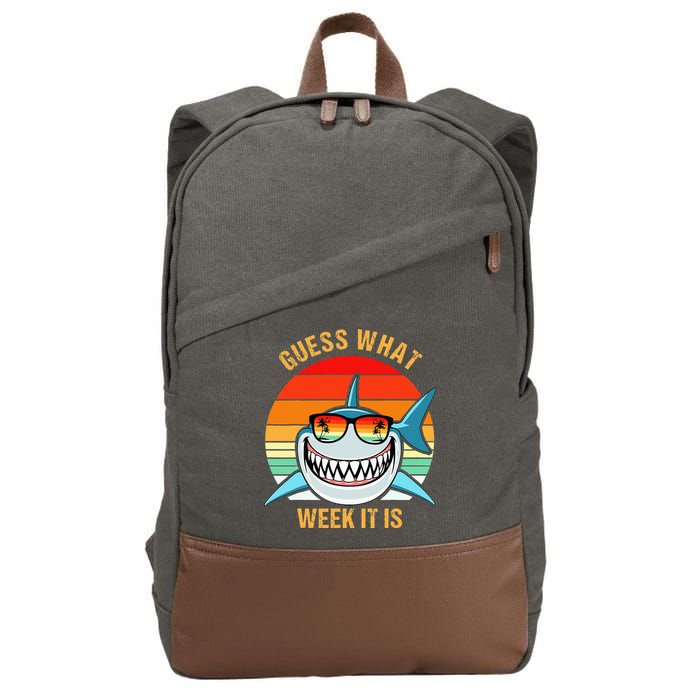 Guess What Week It Is Funny Shark Gift Cotton Canvas Backpack