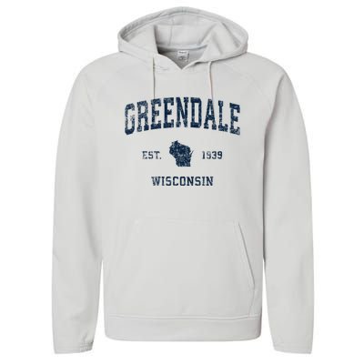 Greendale Wisconsin Wi Vintage Sports Design Performance Fleece Hoodie