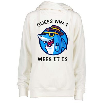 Guess What Week It Is Funny Shark Lover Birthday Party Shark Womens Funnel Neck Pullover Hood