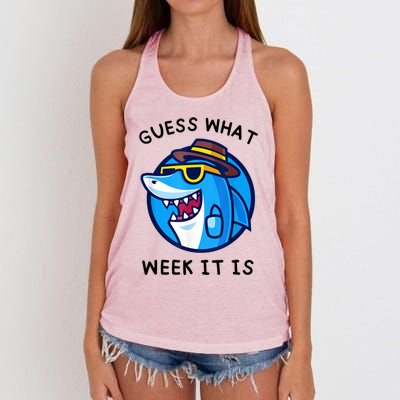 Guess What Week It Is Funny Shark Lover Birthday Party Shark Women's Knotted Racerback Tank