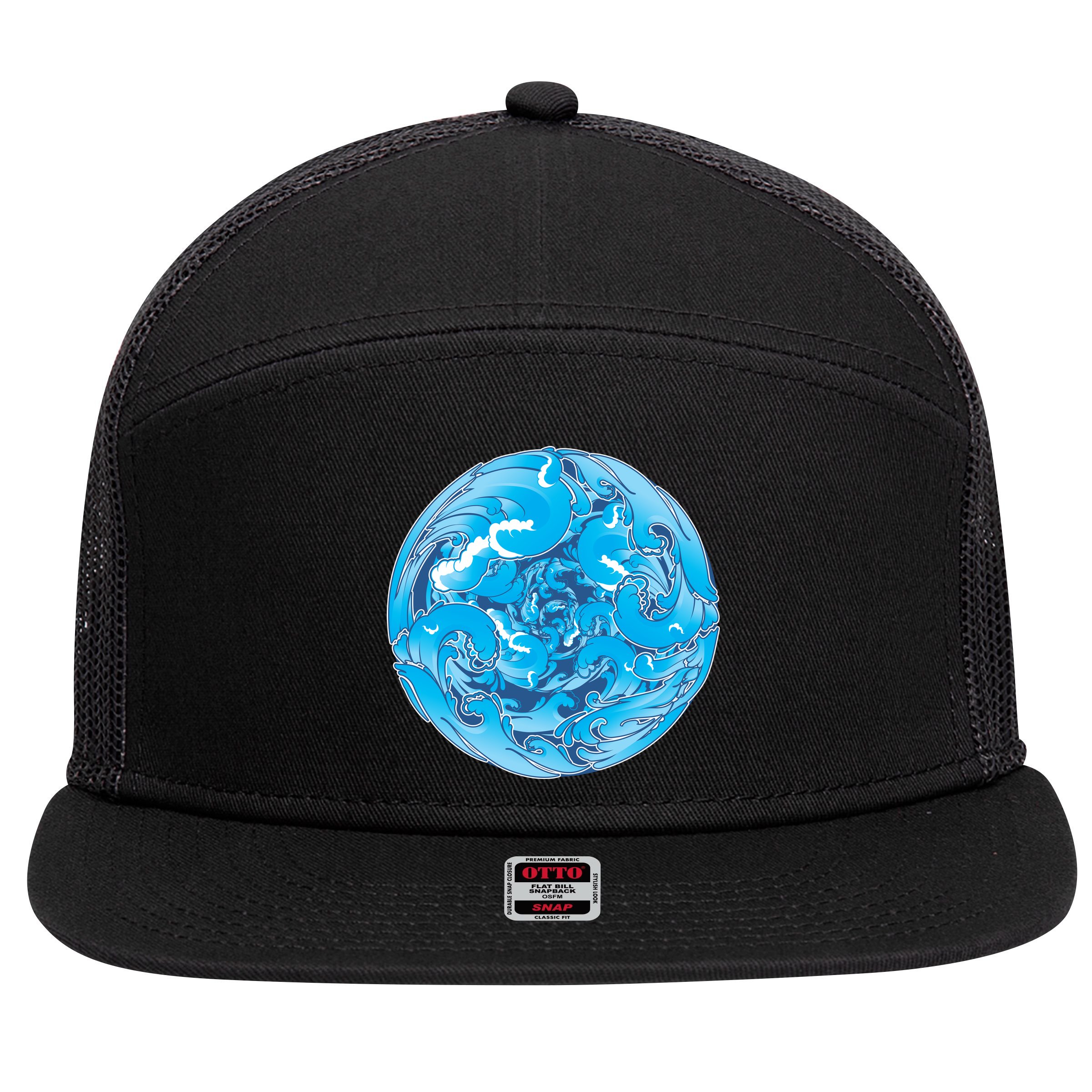 Great Wave Water Ball Emblem 7 Panel Mesh Trucker Snapback Hat