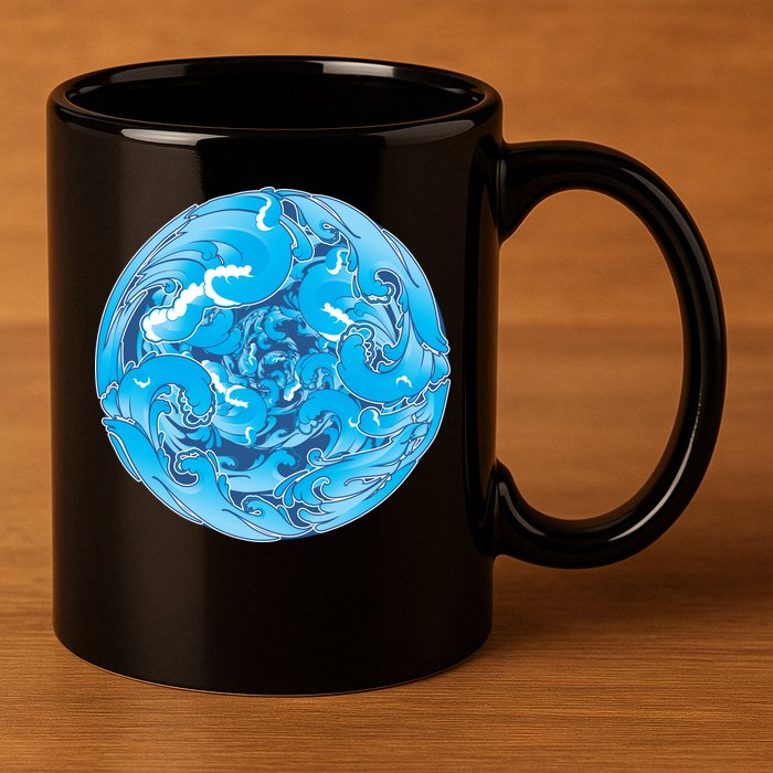 Great Wave Water Ball Emblem 11oz C Handle Ceramic Mug