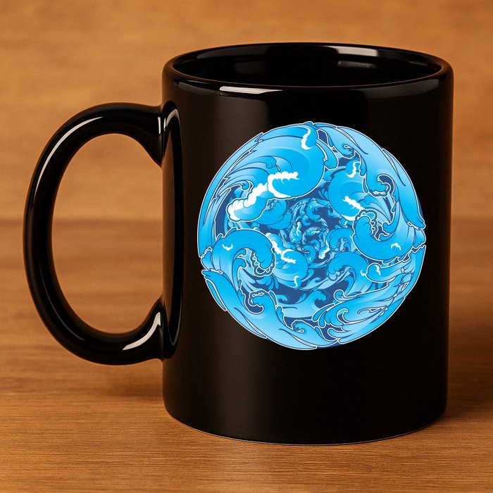 Great Wave Water Ball Emblem 11oz C Handle Ceramic Mug