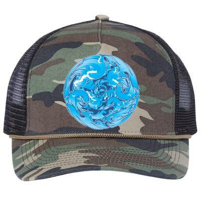 Great Wave Water Ball Emblem Retro Rope Trucker Hat Cap