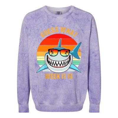 Guess What Week It Is Funny Shark Gift Colorblast Crewneck Sweatshirt