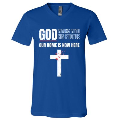 God Walks With His People Our Home Is Now Here Refugee Day Gift V-Neck T-Shirt