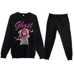 Ghost Witch Women Halloween Scary Monster Skull Premium Crewneck Sweatsuit Set