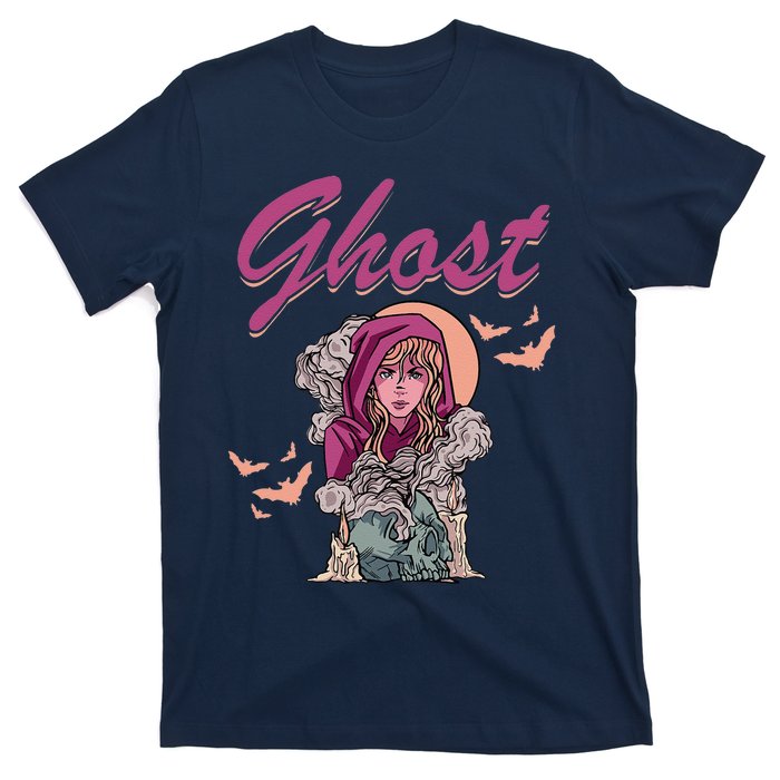 Ghost Witch Women Halloween Scary Monster Skull T-Shirt