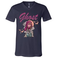 Ghost Witch Women Halloween Scary Monster Skull V-Neck T-Shirt